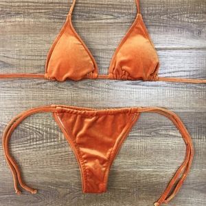 Velvety orange bikini set